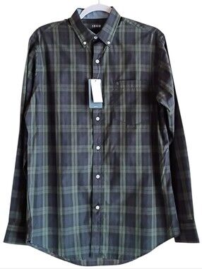 IZOD Men's Shirt Button Down Plaid Blue Green Long Sleeve Sz S/P